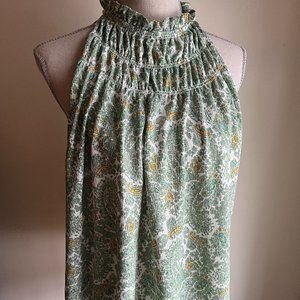 MELLODAY Ruched Green Paisley Flowy Tank Blouse Size Large